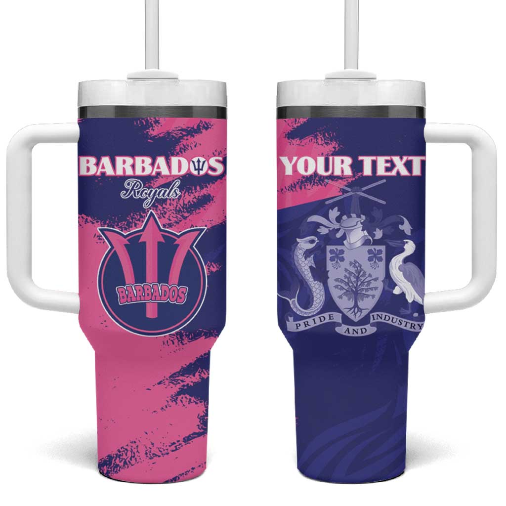 Custom Barbados Royals Cricket Tumbler With Handle Coat Of Arms Pink - Blue Color