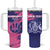 Custom Barbados Royals Cricket Tumbler With Handle Coat Of Arms Pink - Blue Color