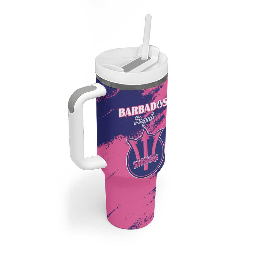 Custom Barbados Royals Cricket Tumbler With Handle Coat Of Arms Pink - Blue Color