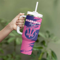 Custom Barbados Royals Cricket Tumbler With Handle Coat Of Arms Pink - Blue Color