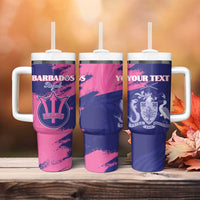 Custom Barbados Royals Cricket Tumbler With Handle Coat Of Arms Pink - Blue Color