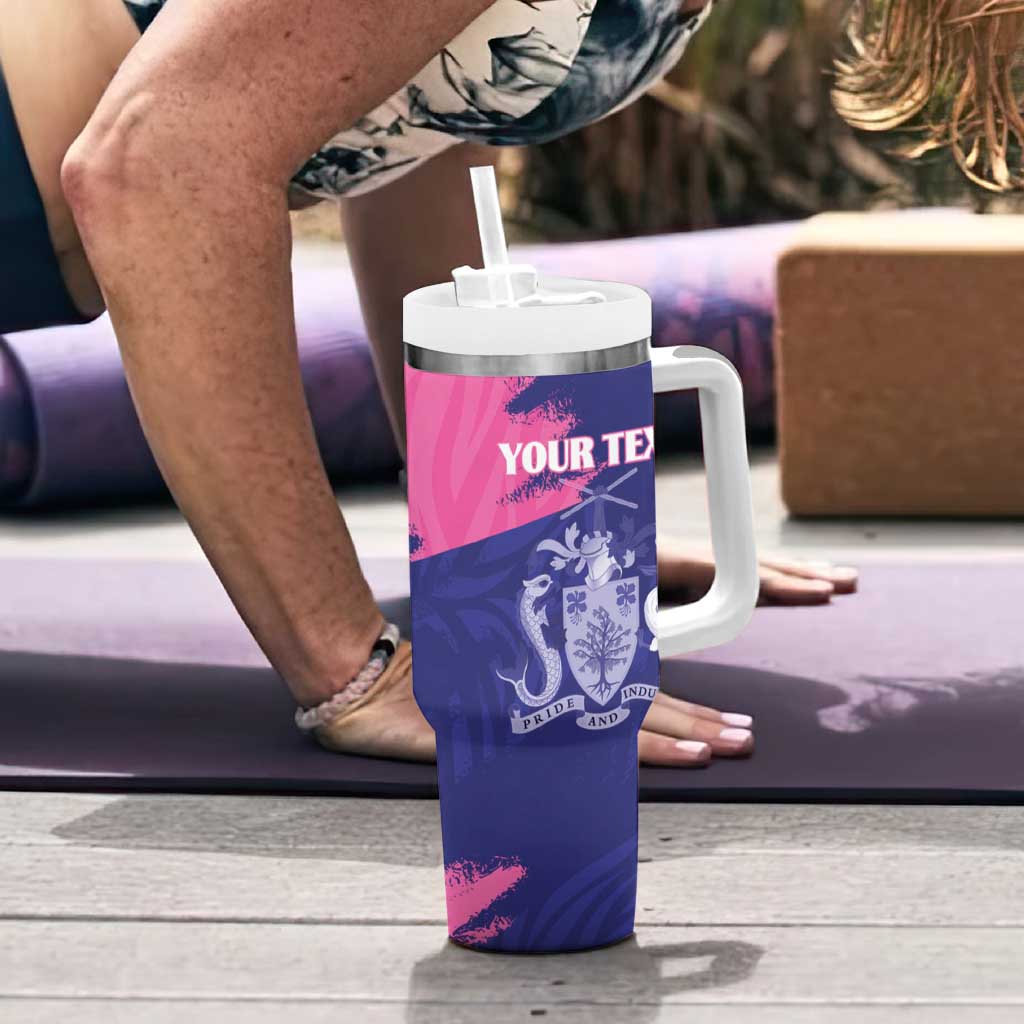 Custom Barbados Royals Cricket Tumbler With Handle Coat Of Arms Pink - Blue Color