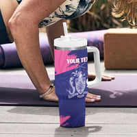 Custom Barbados Royals Cricket Tumbler With Handle Coat Of Arms Pink - Blue Color