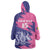 Custom Barbados Royals Cricket Wearable Blanket Hoodie Coat Of Arms Pink - Blue Color
