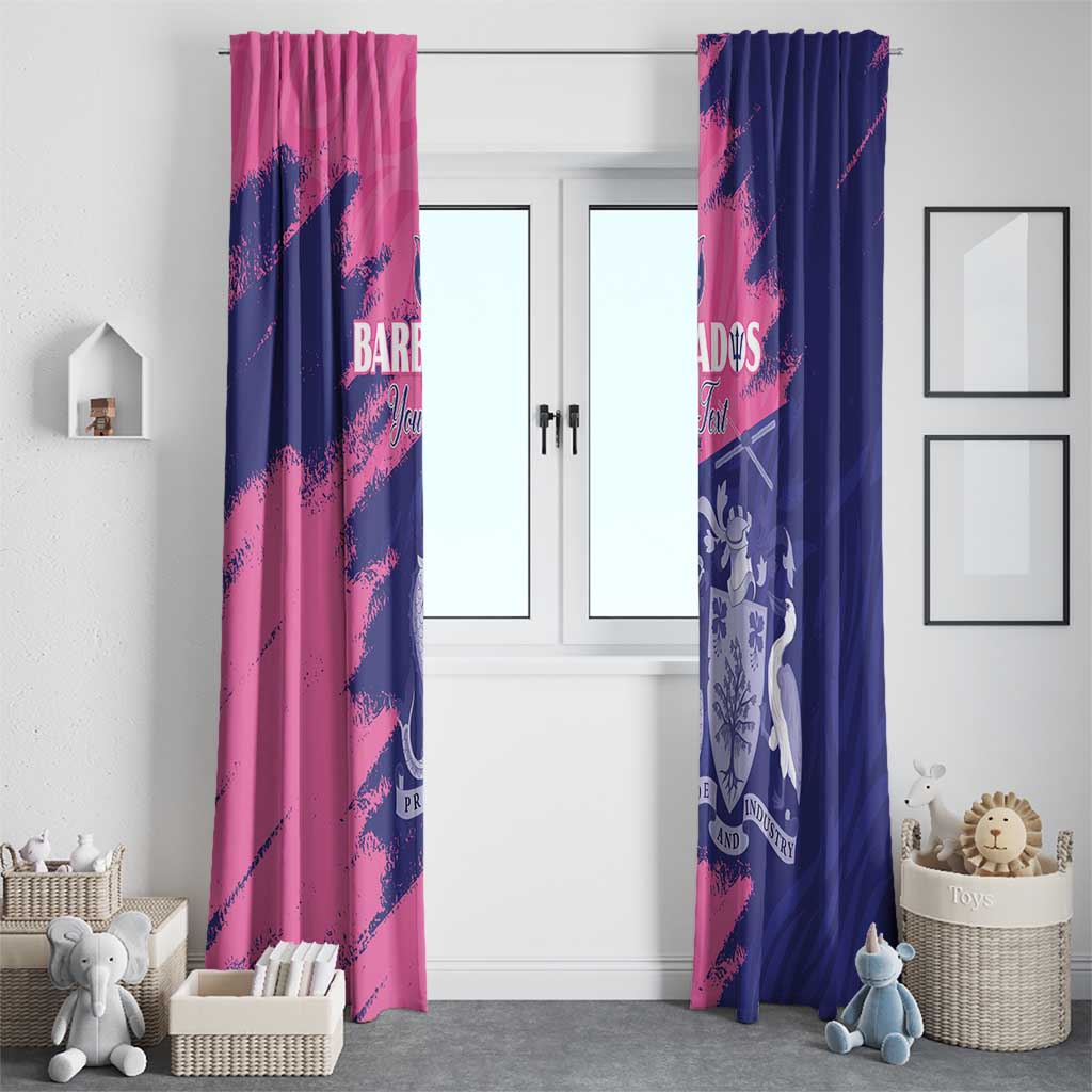 Custom Barbados Royals Cricket Window Curtain Coat Of Arms Pink - Blue Color