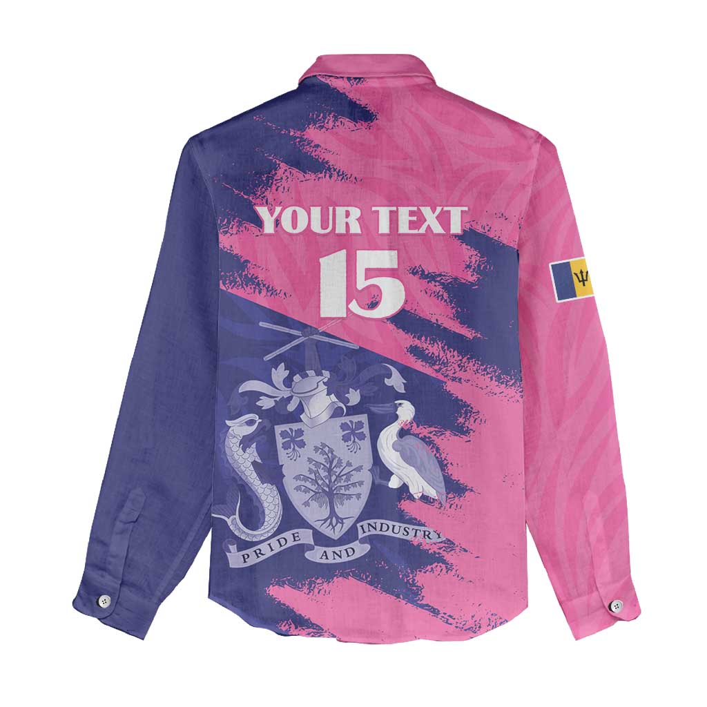 Custom Barbados Royals Cricket Women Casual Shirt Coat Of Arms Pink - Blue Color