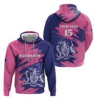 Custom Barbados Royals Cricket Zip Hoodie Coat Of Arms Pink - Blue Color