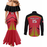 Custom Trinidad and Tobago Cricket Couples Matching Mermaid Dress and Long Sleeve Button Shirt Wave Yuh Flag - Trinbago Strong