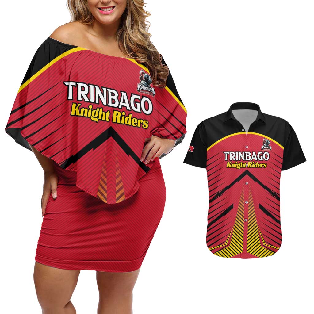 Custom Trinidad and Tobago Cricket Couples Matching Off Shoulder Short Dress and Hawaiian Shirt Wave Yuh Flag - Trinbago Strong