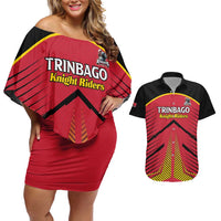 Custom Trinidad and Tobago Cricket Couples Matching Off Shoulder Short Dress and Hawaiian Shirt Wave Yuh Flag - Trinbago Strong