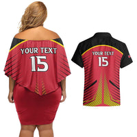Custom Trinidad and Tobago Cricket Couples Matching Off Shoulder Short Dress and Hawaiian Shirt Wave Yuh Flag - Trinbago Strong