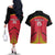 Custom Trinidad and Tobago Cricket Couples Matching Off The Shoulder Long Sleeve Dress and Hawaiian Shirt Wave Yuh Flag - Trinbago Strong