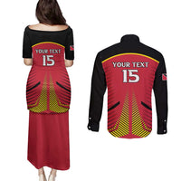 Custom Trinidad and Tobago Cricket Couples Matching Puletasi and Long Sleeve Button Shirt Wave Yuh Flag - Trinbago Strong