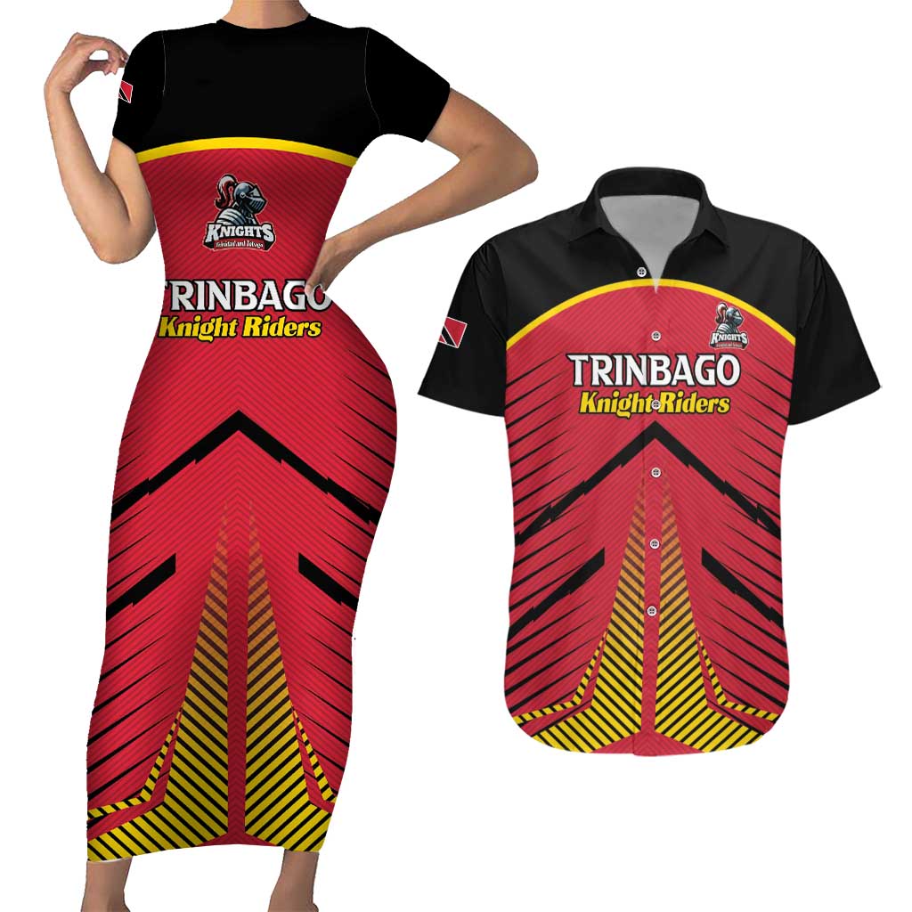 Custom Trinidad and Tobago Cricket Couples Matching Short Sleeve Bodycon Dress and Hawaiian Shirt Wave Yuh Flag - Trinbago Strong