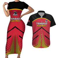 Custom Trinidad and Tobago Cricket Couples Matching Short Sleeve Bodycon Dress and Hawaiian Shirt Wave Yuh Flag - Trinbago Strong