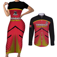 Custom Trinidad and Tobago Cricket Couples Matching Short Sleeve Bodycon Dress and Long Sleeve Button Shirt Wave Yuh Flag - Trinbago Strong