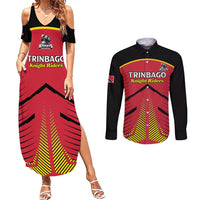 Custom Trinidad and Tobago Cricket Couples Matching Summer Maxi Dress and Long Sleeve Button Shirt Wave Yuh Flag - Trinbago Strong