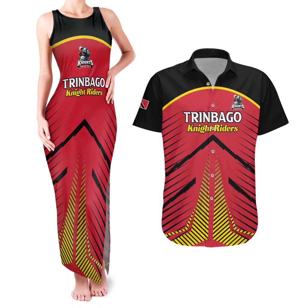 Custom Trinidad and Tobago Cricket Couples Matching Tank Maxi Dress and Hawaiian Shirt Wave Yuh Flag - Trinbago Strong