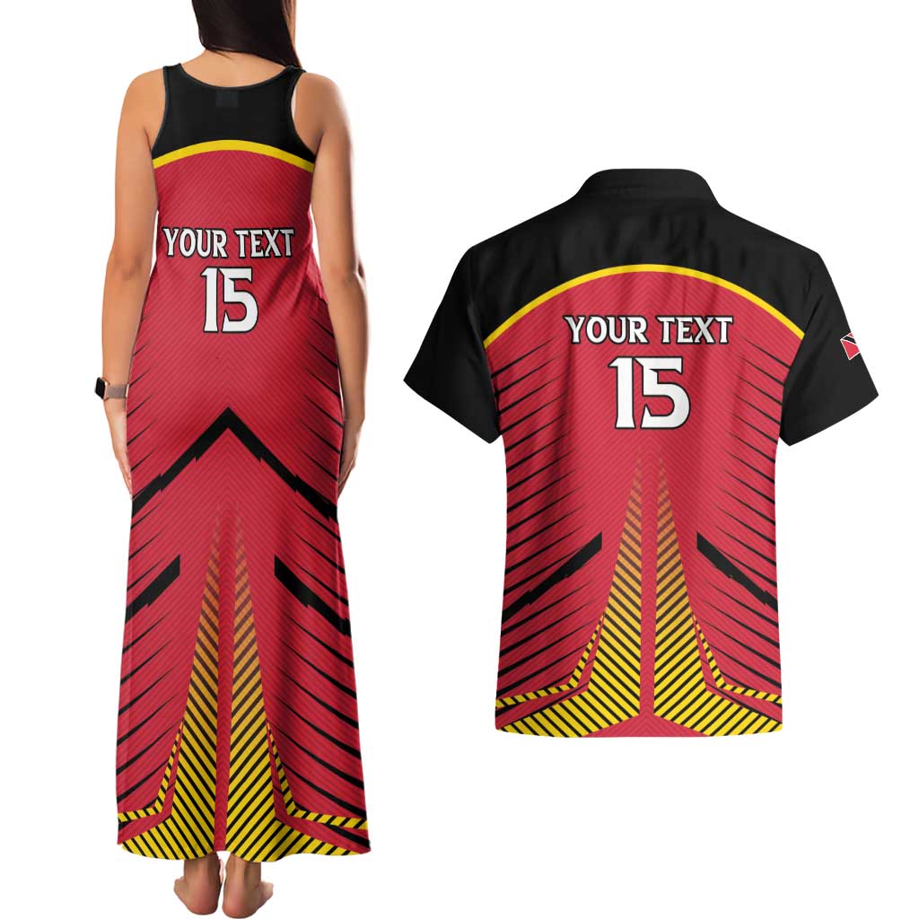 Custom Trinidad and Tobago Cricket Couples Matching Tank Maxi Dress and Hawaiian Shirt Wave Yuh Flag - Trinbago Strong