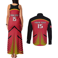 Custom Trinidad and Tobago Cricket Couples Matching Tank Maxi Dress and Long Sleeve Button Shirt Wave Yuh Flag - Trinbago Strong