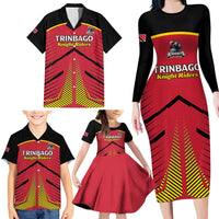 Custom Trinidad and Tobago Cricket Family Matching Long Sleeve Bodycon Dress and Hawaiian Shirt Wave Yuh Flag - Trinbago Strong