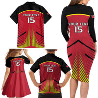 Custom Trinidad and Tobago Cricket Family Matching Long Sleeve Bodycon Dress and Hawaiian Shirt Wave Yuh Flag - Trinbago Strong