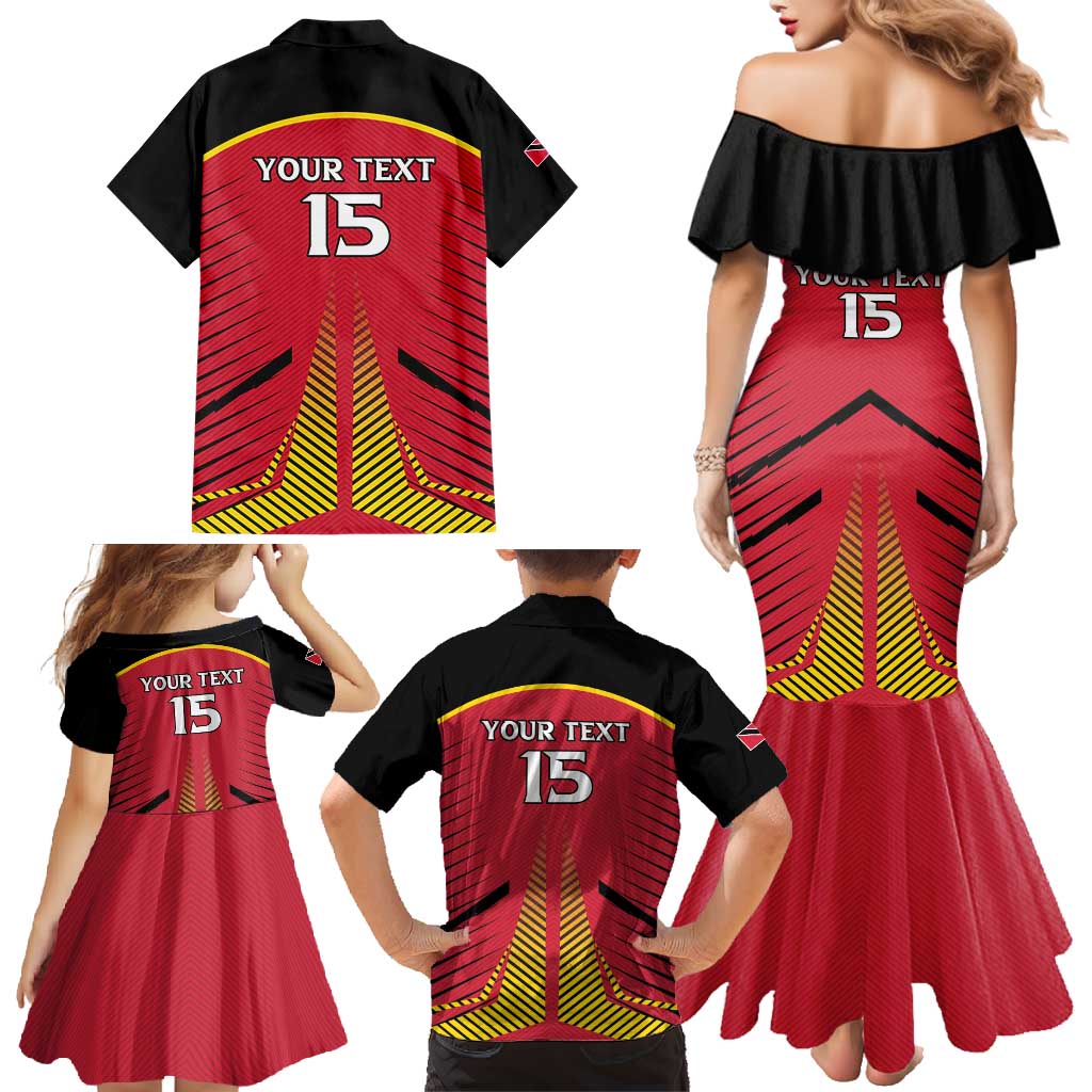 Custom Trinidad and Tobago Cricket Family Matching Mermaid Dress and Hawaiian Shirt Wave Yuh Flag - Trinbago Strong