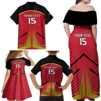 Custom Trinidad and Tobago Cricket Family Matching Off Shoulder Maxi Dress and Hawaiian Shirt Wave Yuh Flag - Trinbago Strong