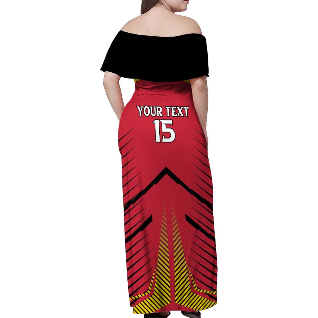 Custom Trinidad and Tobago Cricket Family Matching Off Shoulder Maxi Dress and Hawaiian Shirt Wave Yuh Flag - Trinbago Strong