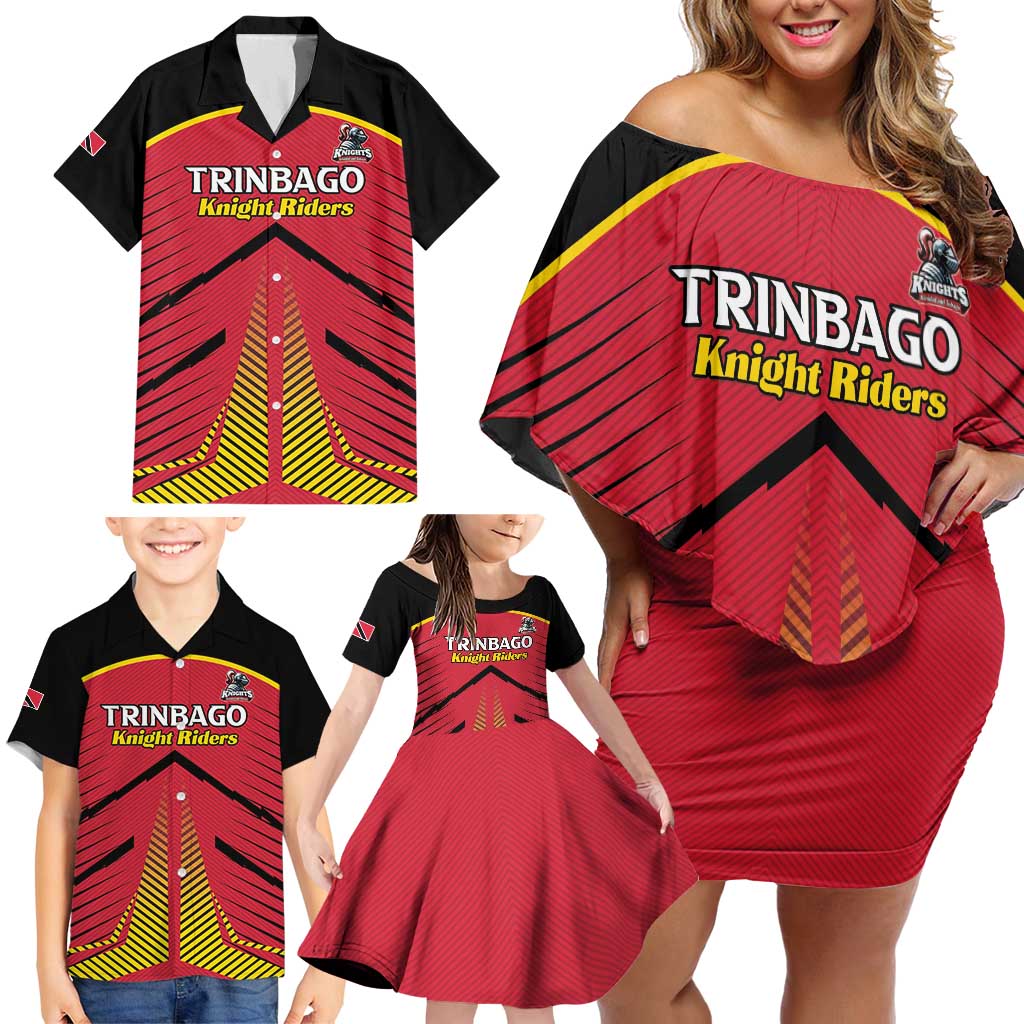 Custom Trinidad and Tobago Cricket Family Matching Off Shoulder Short Dress and Hawaiian Shirt Wave Yuh Flag - Trinbago Strong