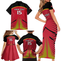 Custom Trinidad and Tobago Cricket Family Matching Short Sleeve Bodycon Dress and Hawaiian Shirt Wave Yuh Flag - Trinbago Strong