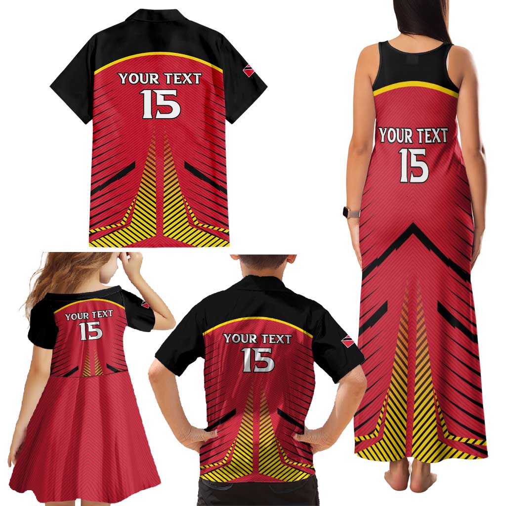 Custom Trinidad and Tobago Cricket Family Matching Tank Maxi Dress and Hawaiian Shirt Wave Yuh Flag - Trinbago Strong