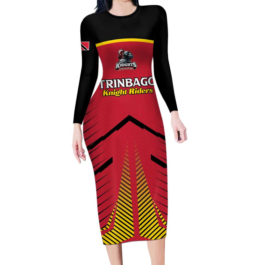 Custom Trinidad and Tobago Cricket Long Sleeve Bodycon Dress Wave Yuh Flag - Trinbago Strong