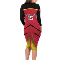Custom Trinidad and Tobago Cricket Long Sleeve Bodycon Dress Wave Yuh Flag - Trinbago Strong