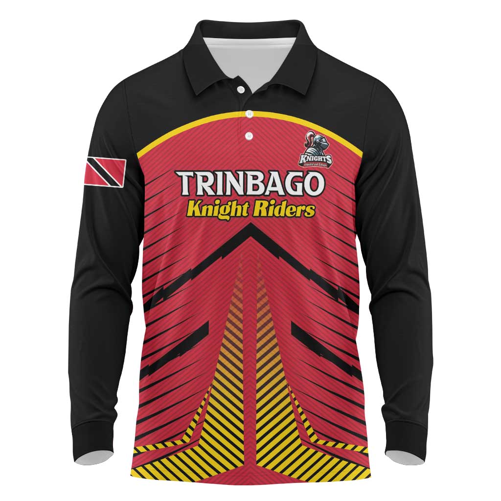 Custom Trinidad and Tobago Cricket Long Sleeve Polo Shirt Wave Yuh Flag - Trinbago Strong