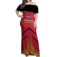 Custom Trinidad and Tobago Cricket Off Shoulder Maxi Dress Wave Yuh Flag - Trinbago Strong