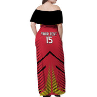 Custom Trinidad and Tobago Cricket Off Shoulder Maxi Dress Wave Yuh Flag - Trinbago Strong