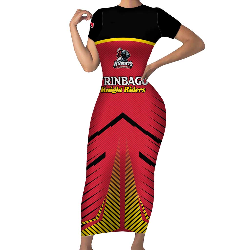 Custom Trinidad and Tobago Cricket Short Sleeve Bodycon Dress Wave Yuh Flag - Trinbago Strong