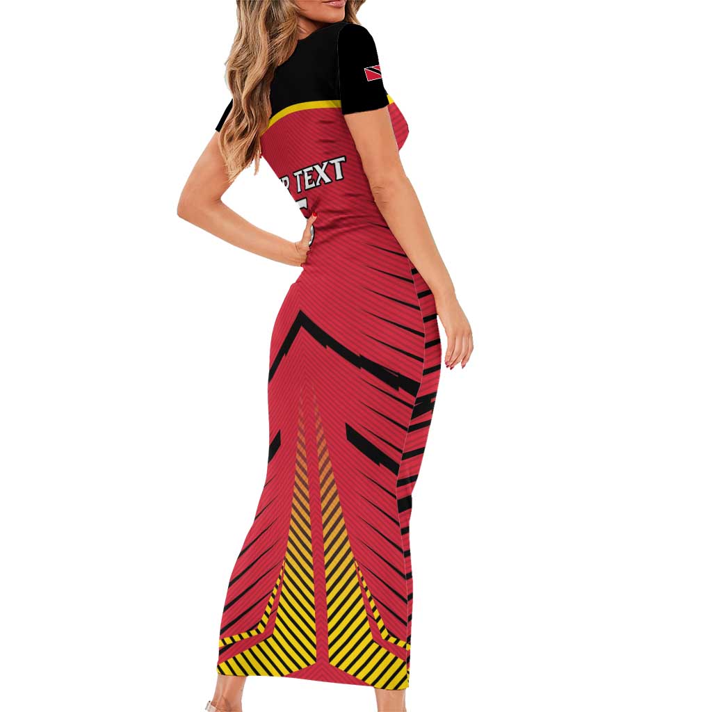 Custom Trinidad and Tobago Cricket Short Sleeve Bodycon Dress Wave Yuh Flag - Trinbago Strong