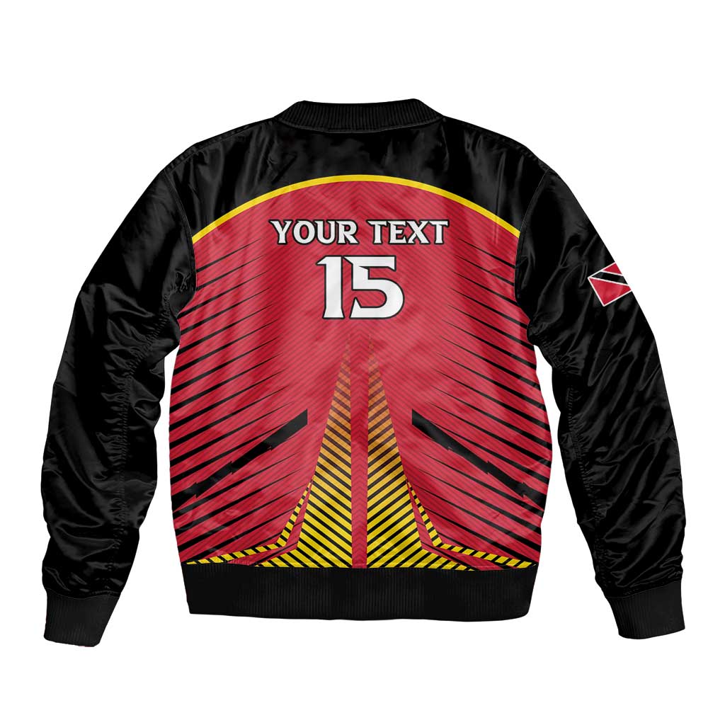 Custom Trinidad and Tobago Cricket Sleeve Zip Bomber Jacket Wave Yuh Flag - Trinbago Strong