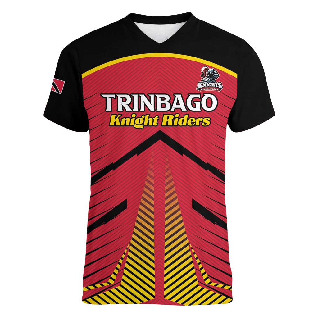 Custom Trinidad and Tobago Cricket Women V-Neck T-Shirt Wave Yuh Flag - Trinbago Strong