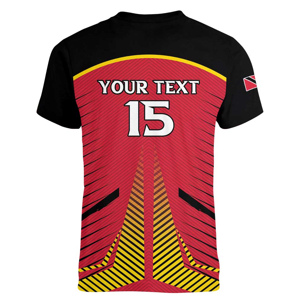 Custom Trinidad and Tobago Cricket Women V-Neck T-Shirt Wave Yuh Flag - Trinbago Strong