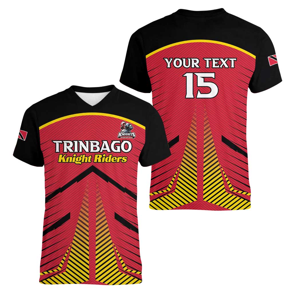 Custom Trinidad and Tobago Cricket Women V-Neck T-Shirt Wave Yuh Flag - Trinbago Strong