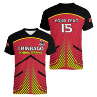 Custom Trinidad and Tobago Cricket Women V-Neck T-Shirt Wave Yuh Flag - Trinbago Strong