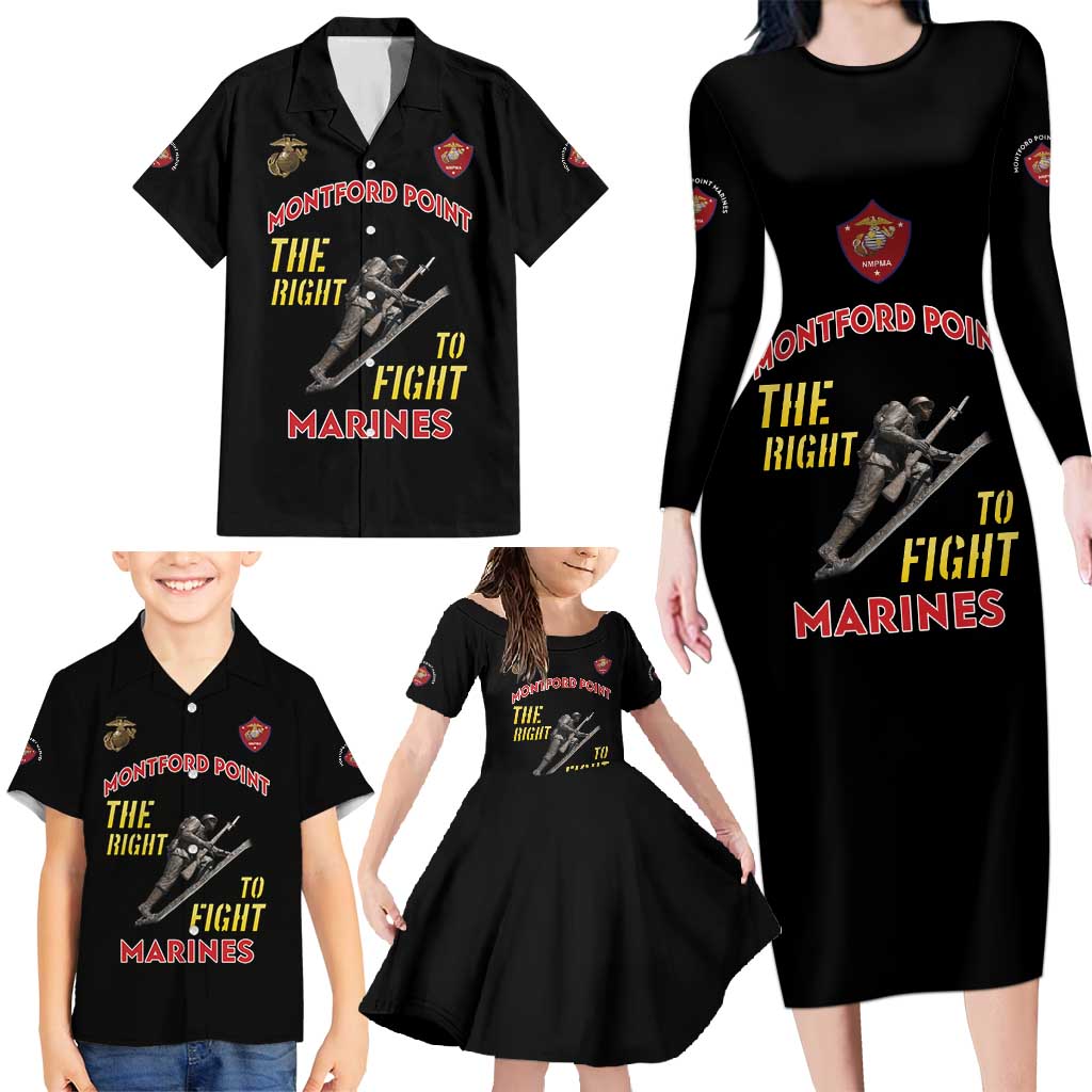 Montford Point Marines Family Matching Long Sleeve Bodycon Dress and Hawaiian Shirt The Right To Fight - Black - Wonder Print Shop
