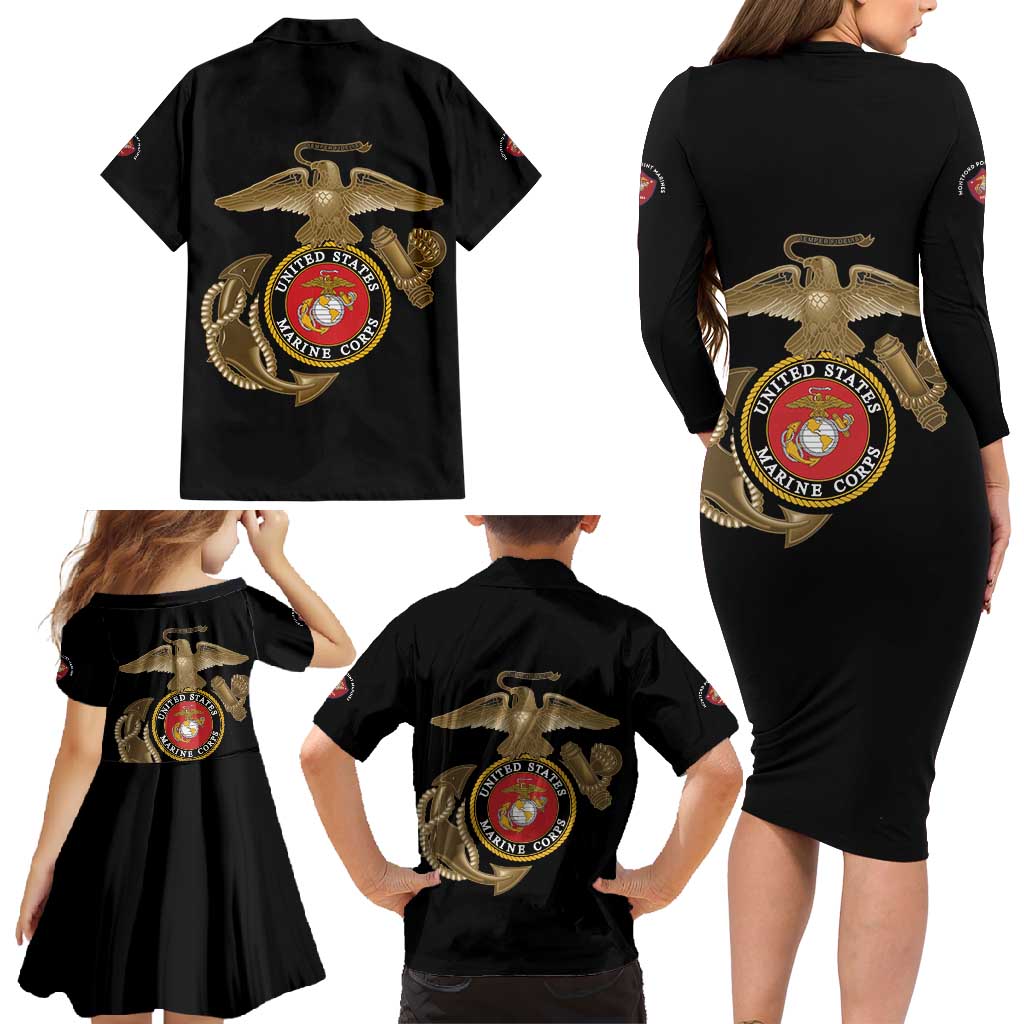 Montford Point Marines Family Matching Long Sleeve Bodycon Dress and Hawaiian Shirt The Right To Fight - Black - Wonder Print Shop