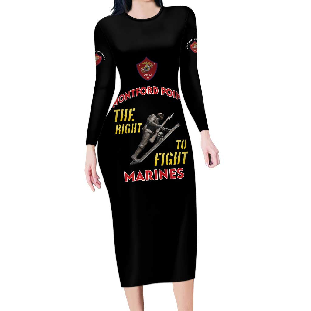 Montford Point Marines Family Matching Long Sleeve Bodycon Dress and Hawaiian Shirt The Right To Fight - Black - Wonder Print Shop