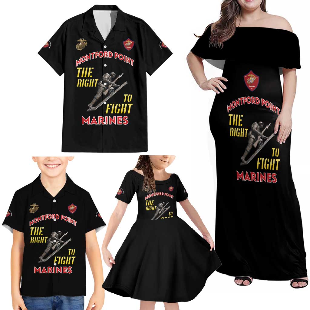 Montford Point Marines Family Matching Off Shoulder Maxi Dress and Hawaiian Shirt The Right To Fight - Black - Wonder Print Shop