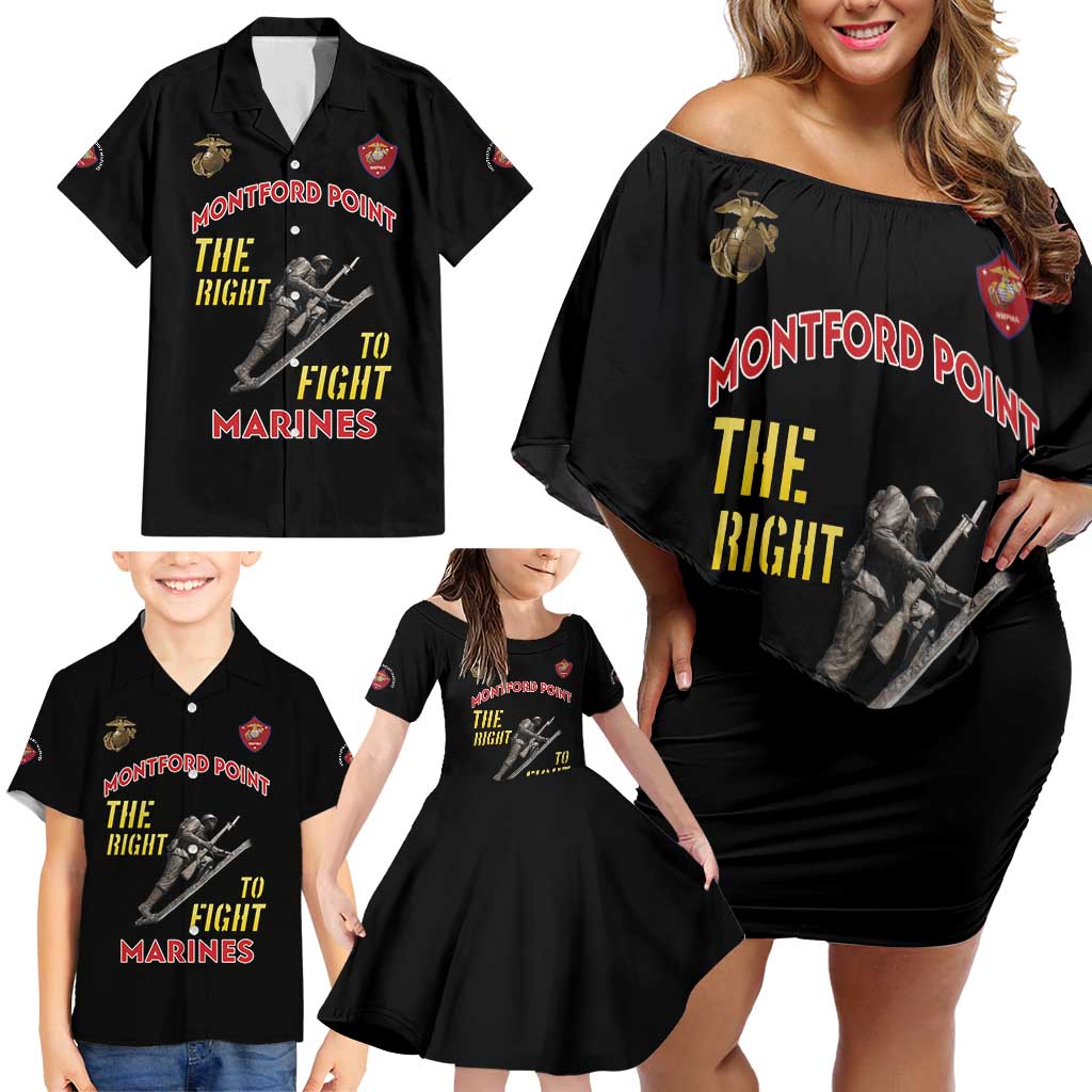 Montford Point Marines Family Matching Off Shoulder Short Dress and Hawaiian Shirt The Right To Fight - Black - Wonder Print Shop