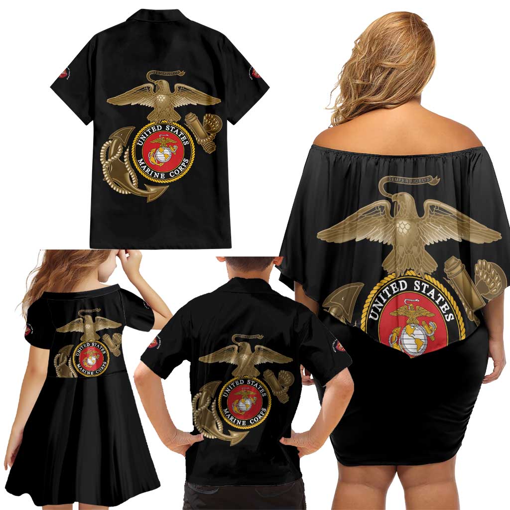 Montford Point Marines Family Matching Off Shoulder Short Dress and Hawaiian Shirt The Right To Fight - Black - Wonder Print Shop